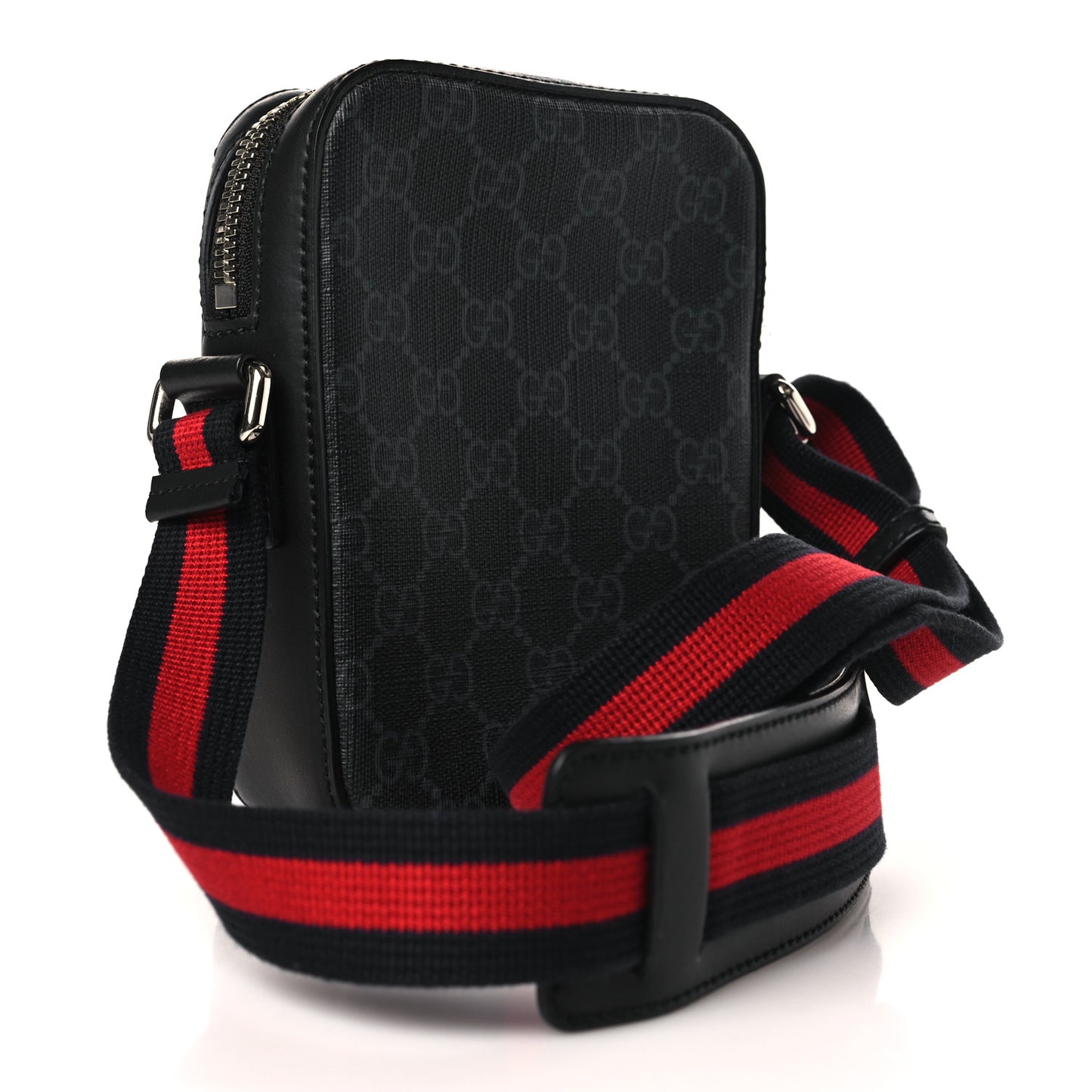 GG Supreme Monogram Appia Calfskin Web Small Camera Messenger Bag Black Grey