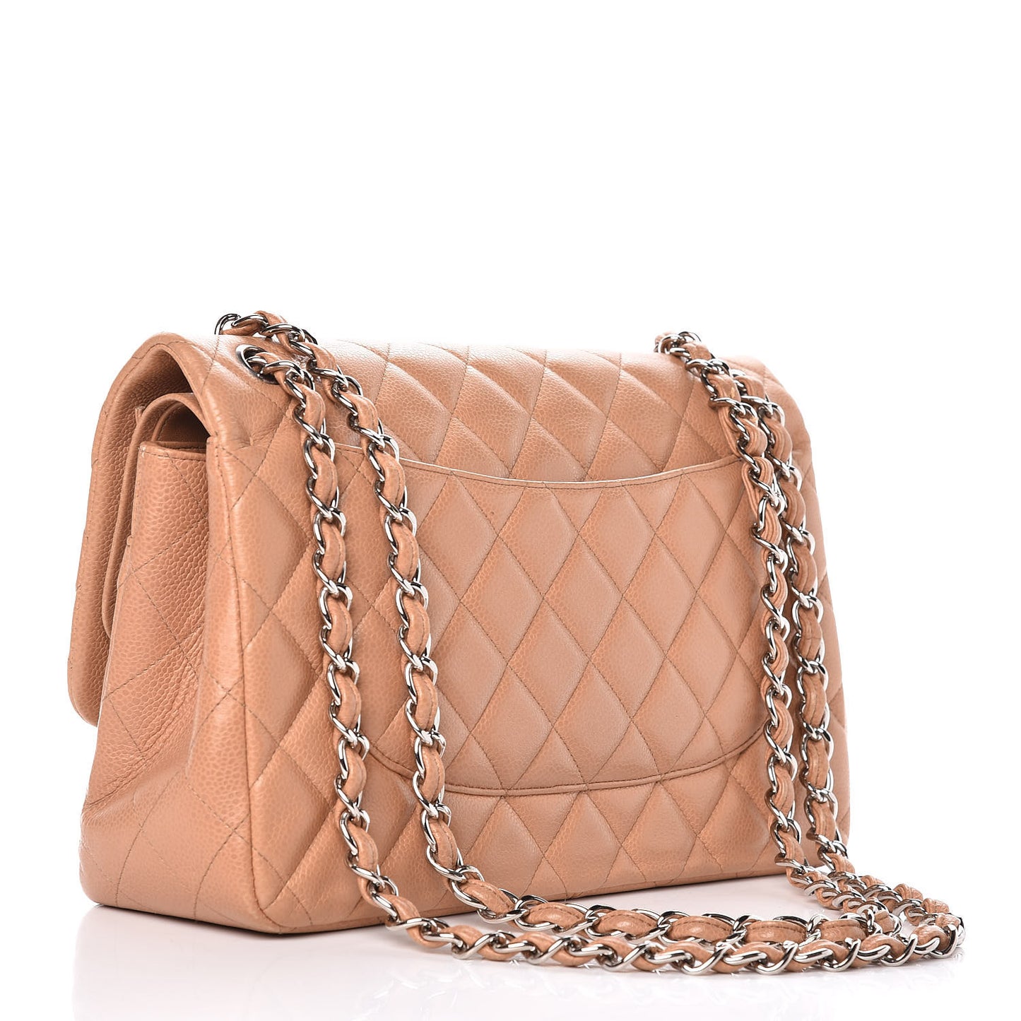 Caviar Quilted Jumbo Double Flap Beige