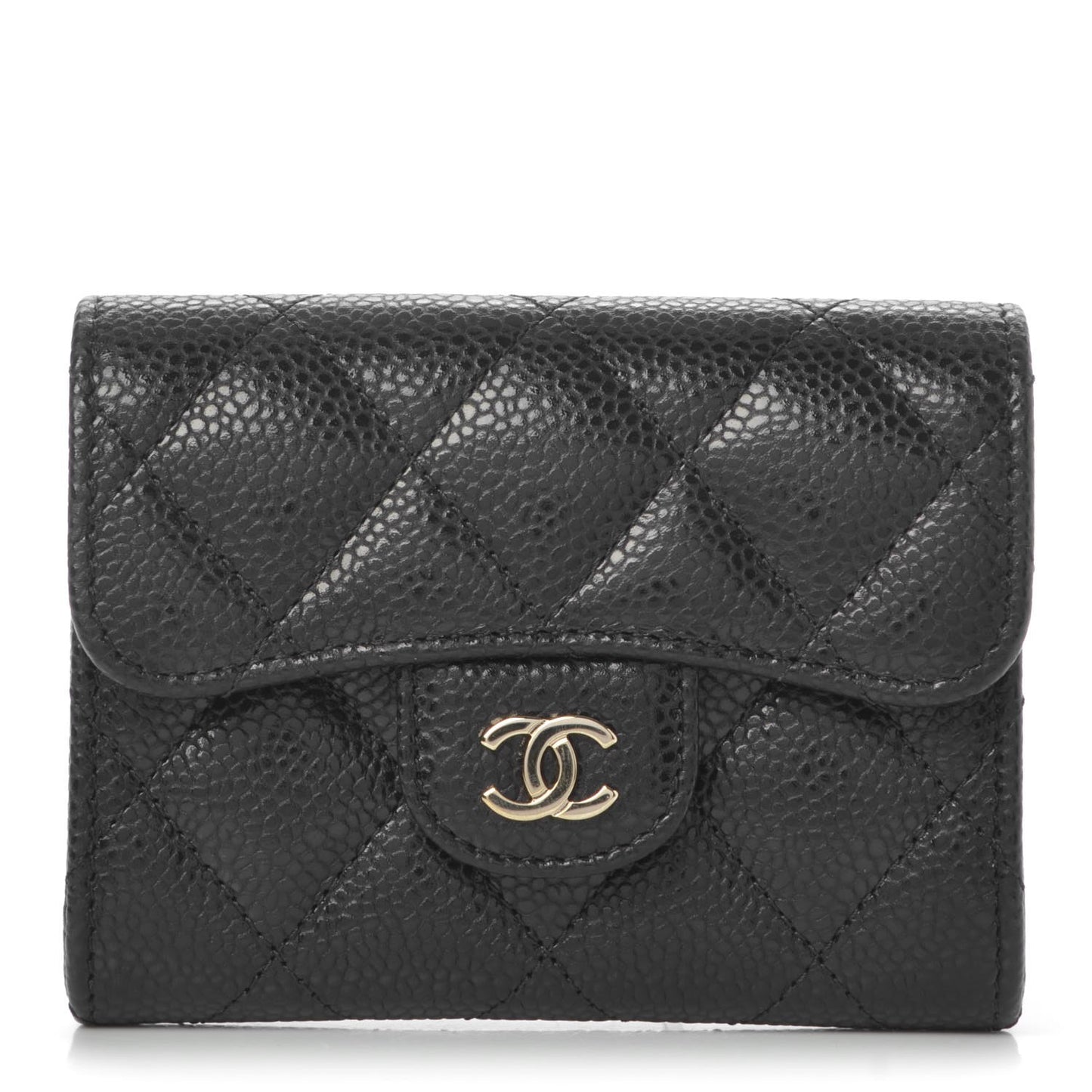 Caviar Quilted Flap Card Holder Wallet Black