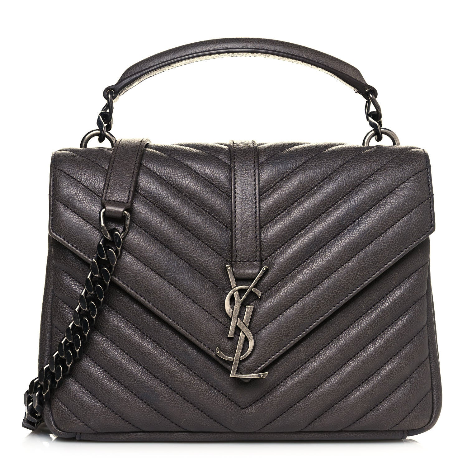 Saint Laurent Sheepskin Matelasse Chevron Monogram Medium College Bag Asphalt 1 of 13