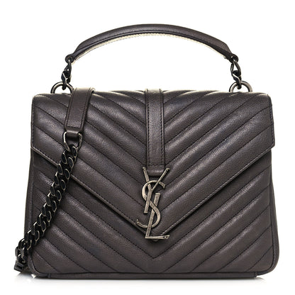 Saint Laurent Sheepskin Matelasse Chevron Monogram Medium College Bag Asphalt 1 of 13