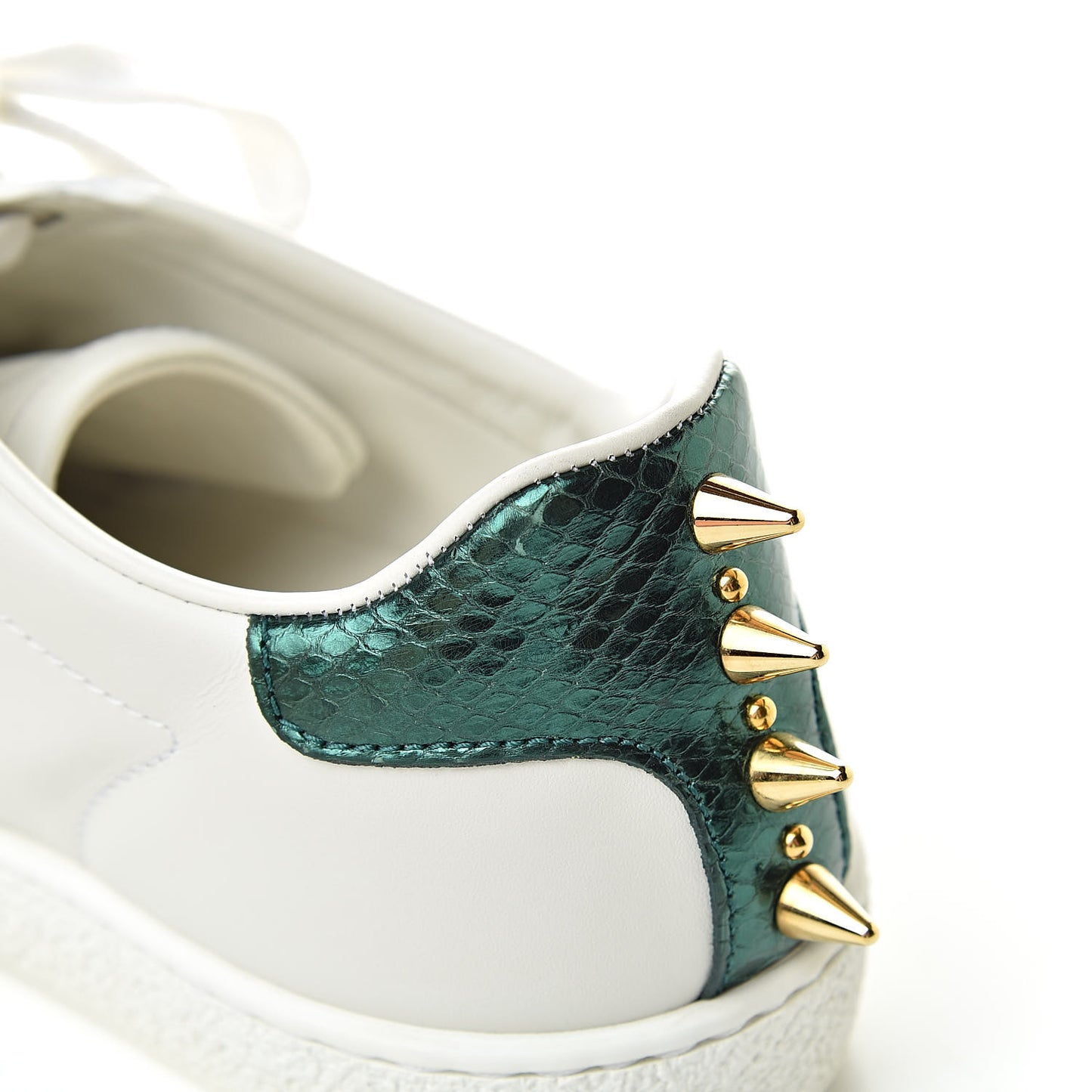 Calfskin Web Pearl Studded Womens Ace Sneakers 35 White