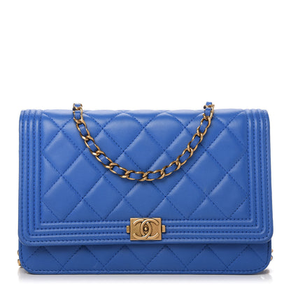 Chanel Lambskin Quilted Boy Wallet On Chain WOC Blue 1 of 12
