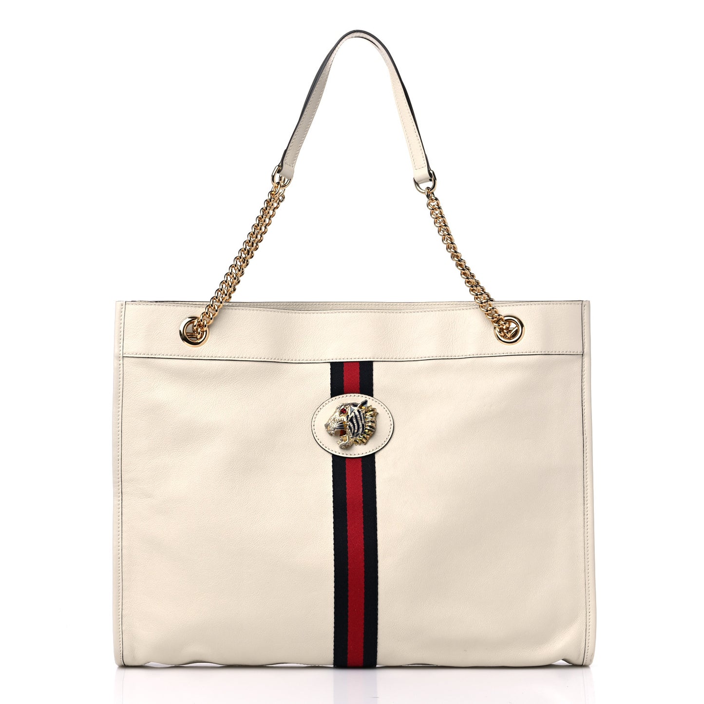 Suede Calfskin Large Rajah Chain Tote White