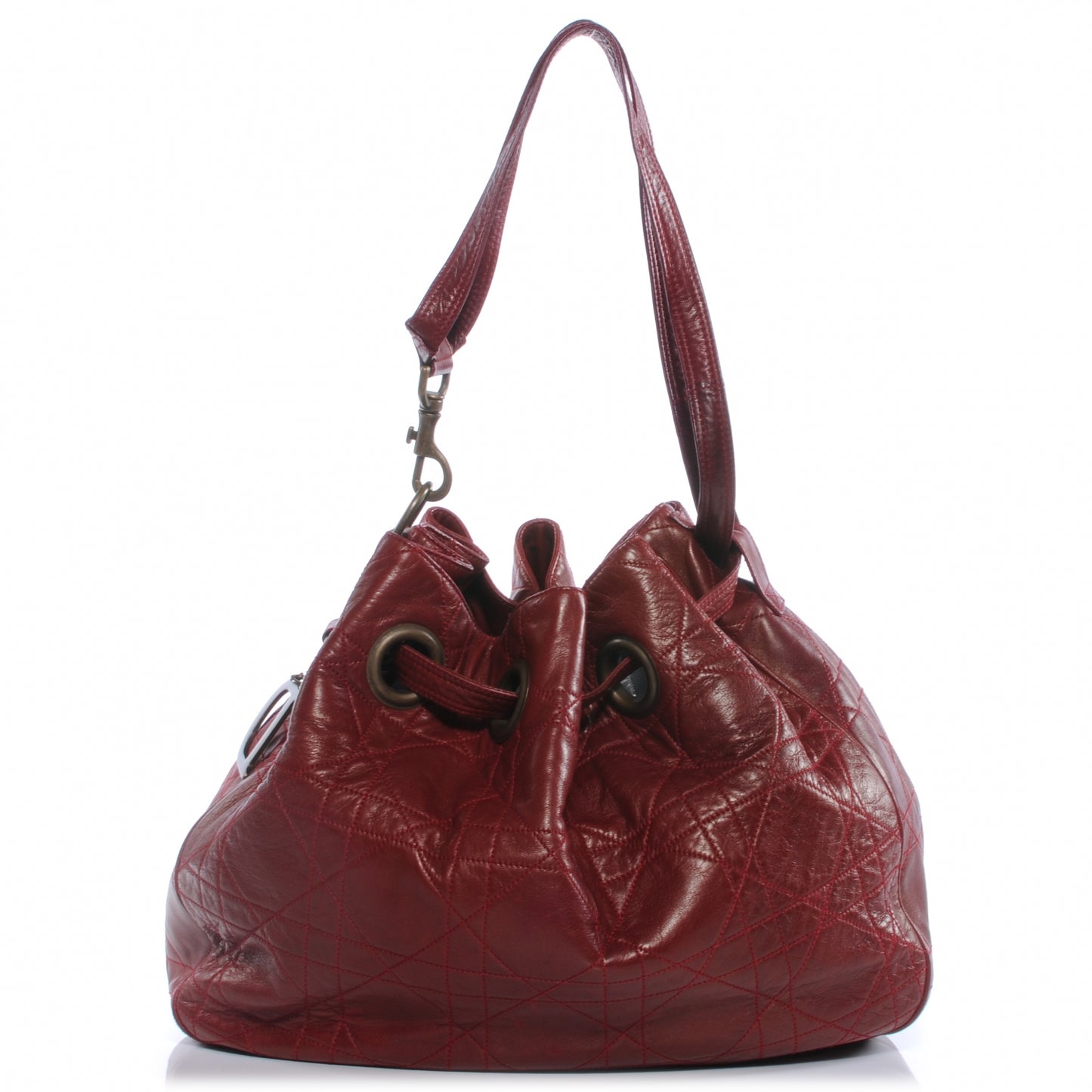 Lambskin Cannage Drawstring Bag Red