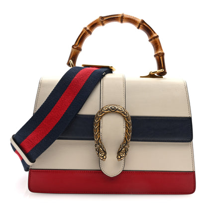 Gucci Calfskin Bamboo Web Medium Dionysus Top Handle Bag White Blue Hibiscus Red 1 of 10