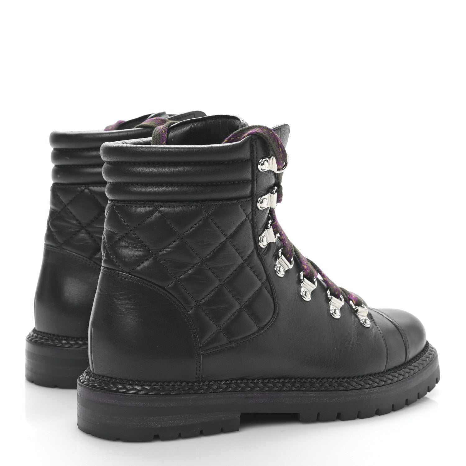 Chanel Lambskin Quilted Lace Up Boots 36 Black 4 of 8