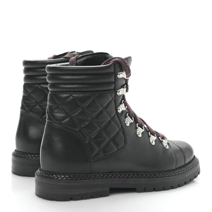 Chanel Lambskin Quilted Lace Up Boots 36 Black 4 of 8