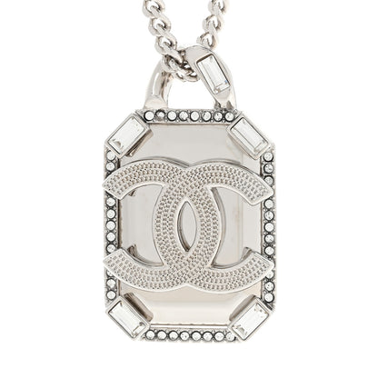 Chanel Crystal Baguette CC Mirror Pendant Necklace Silver 4 of 7