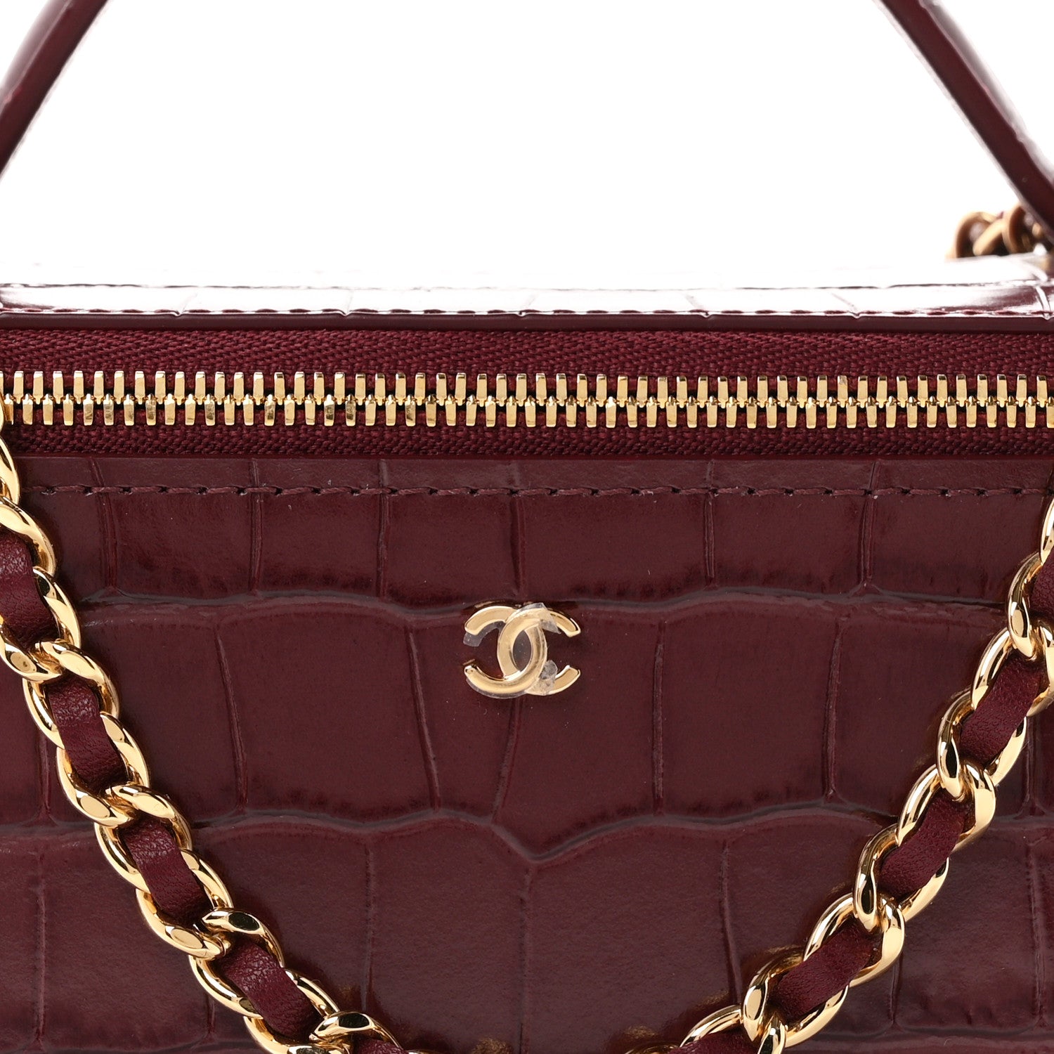Chanel Calfskin Crocodile Embossed Crococo Small Top Handle Vanity Case With Chain Dark Burgundy 8 of 11
