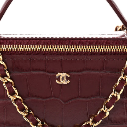 Chanel Calfskin Crocodile Embossed Crococo Small Top Handle Vanity Case With Chain Dark Burgundy 8 of 11