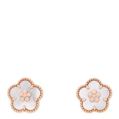 Van Cleef & Arpels 18K Rose Gold Mother of Pearl Lucky Springs Plum Blossom Earrings 1 of 5