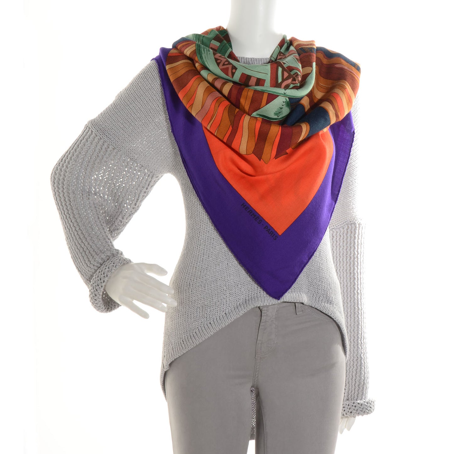 Cashmere Silk Cuirs Du Desert II Scarf Violet Corail Vert Amande 140