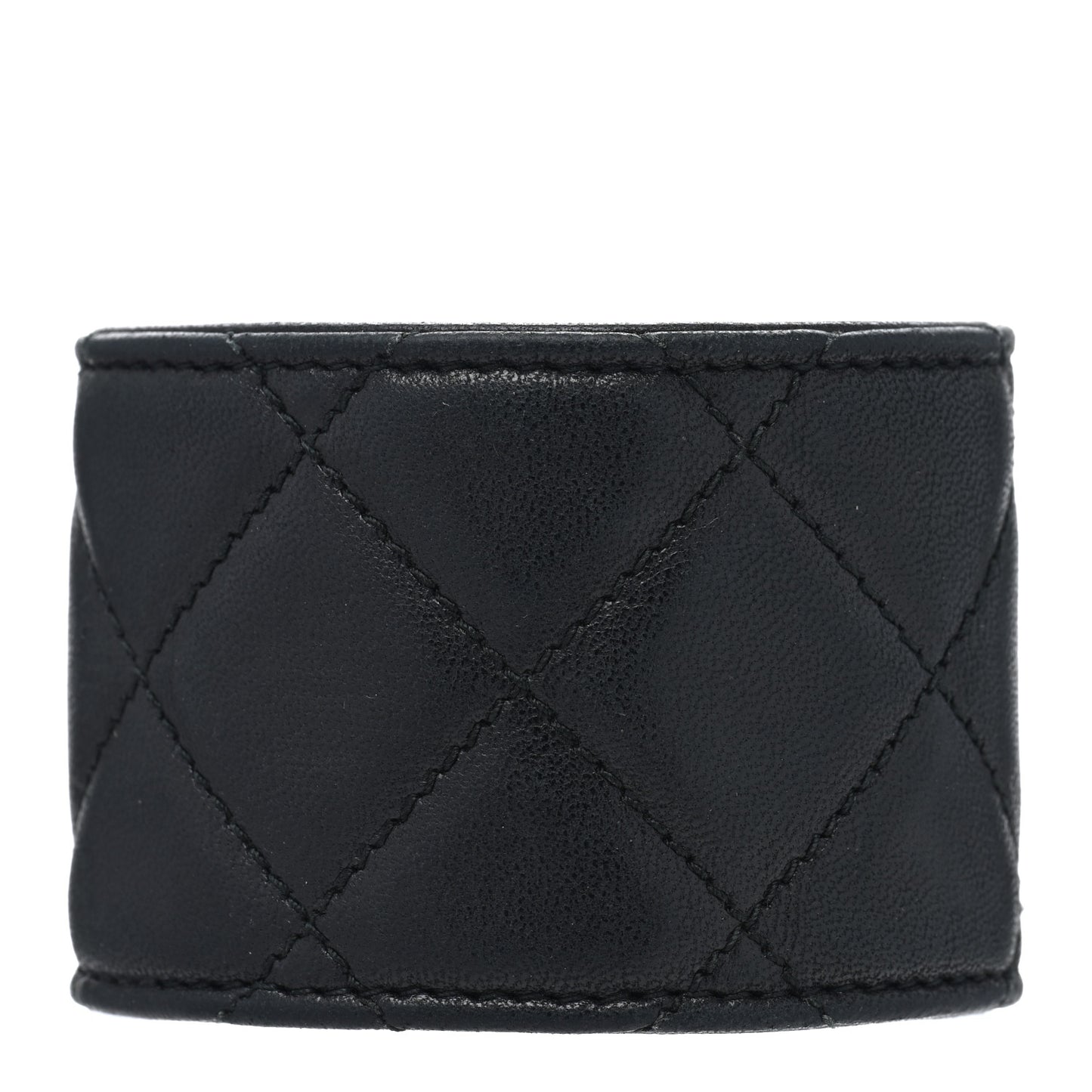 Lambskin Quilted CC Turnlock Cuff Bracelet S Black
