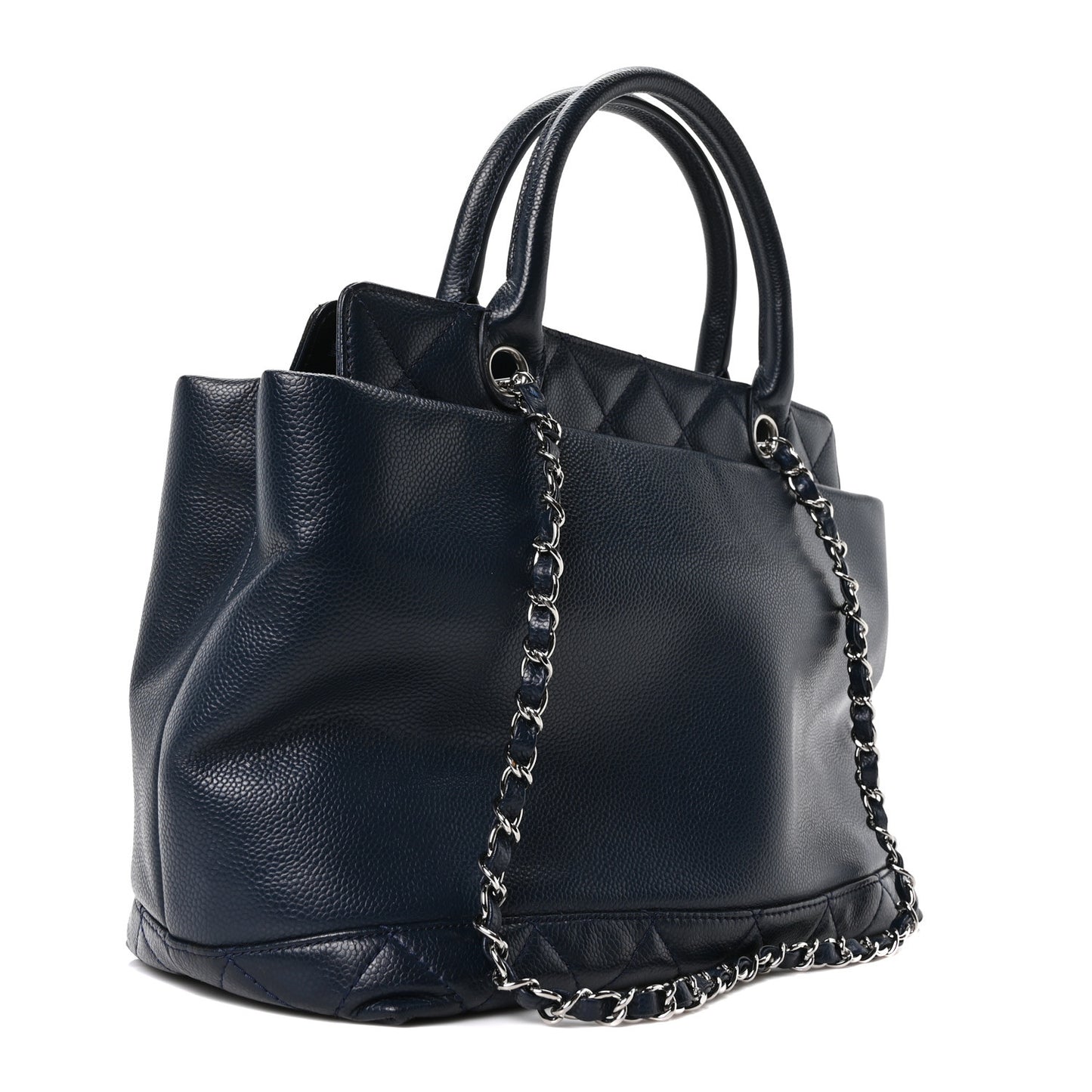 Soft Caviar CC Medium Top Handle Tote Navy Blue