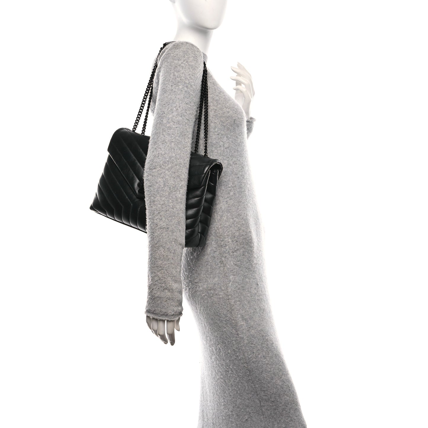 Calfskin Y Quilted Monogram Monochrome Medium Loulou Chain Satchel Black