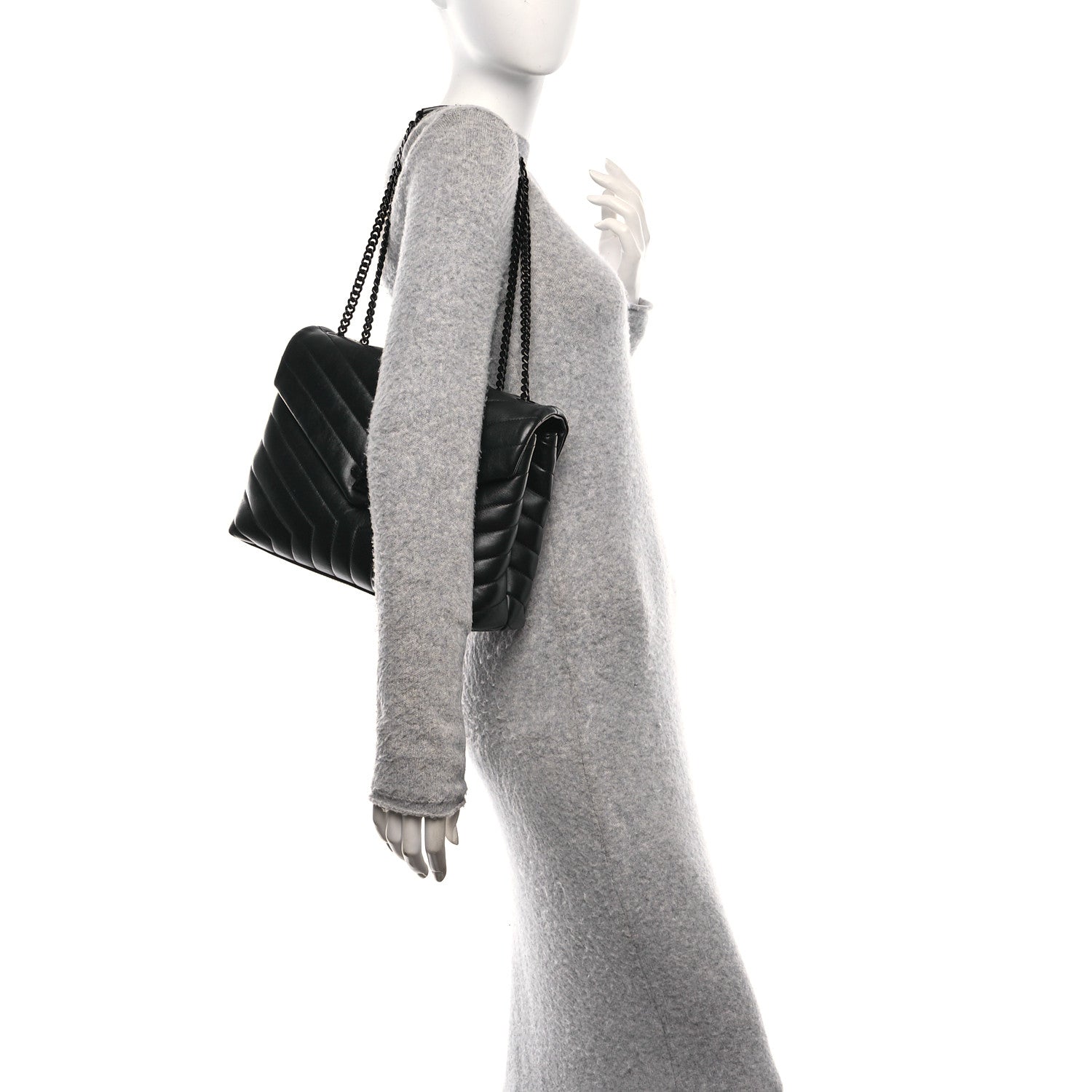 Saint Laurent Calfskin Y Quilted Monogram Monochrome Medium Loulou Chain Satchel Black 2 of 10