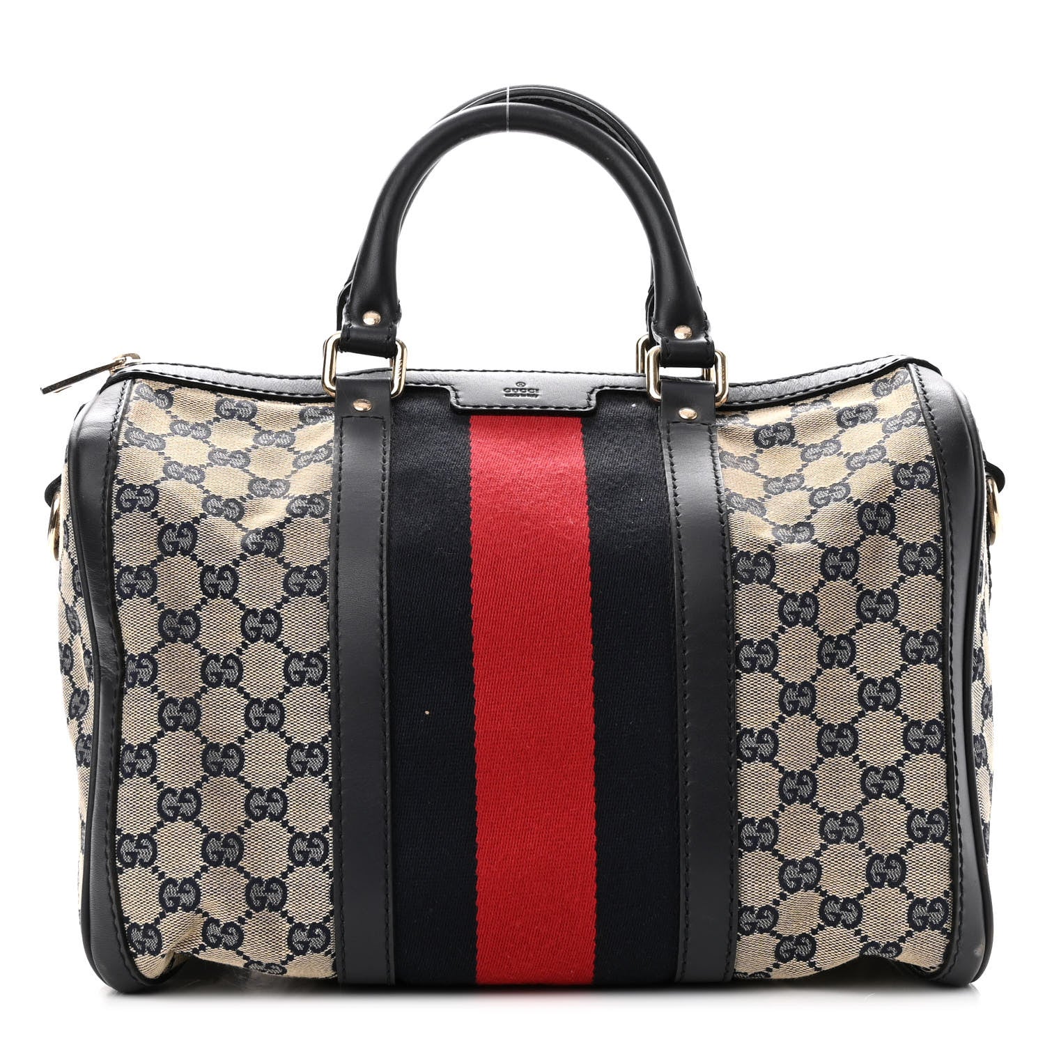 Gucci Monogram Selleria Calfskin Vintage Web Medium Boston Beige Blue 1 of 10