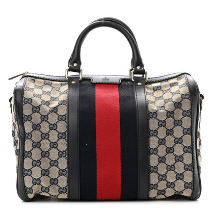Gucci Monogram Selleria Calfskin Vintage Web Medium Boston Beige Blue 1 of 10