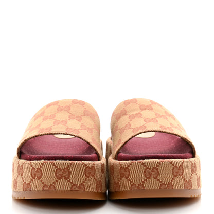 Gucci Canvas GG Monogram Angelina Platform Slide Sandals 37 Beige Ruggine 2 of 9