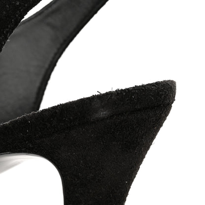 Chanel Suede Lambskin Cap Toe Crystal Slingback Pumps 40 Black 9 of 11