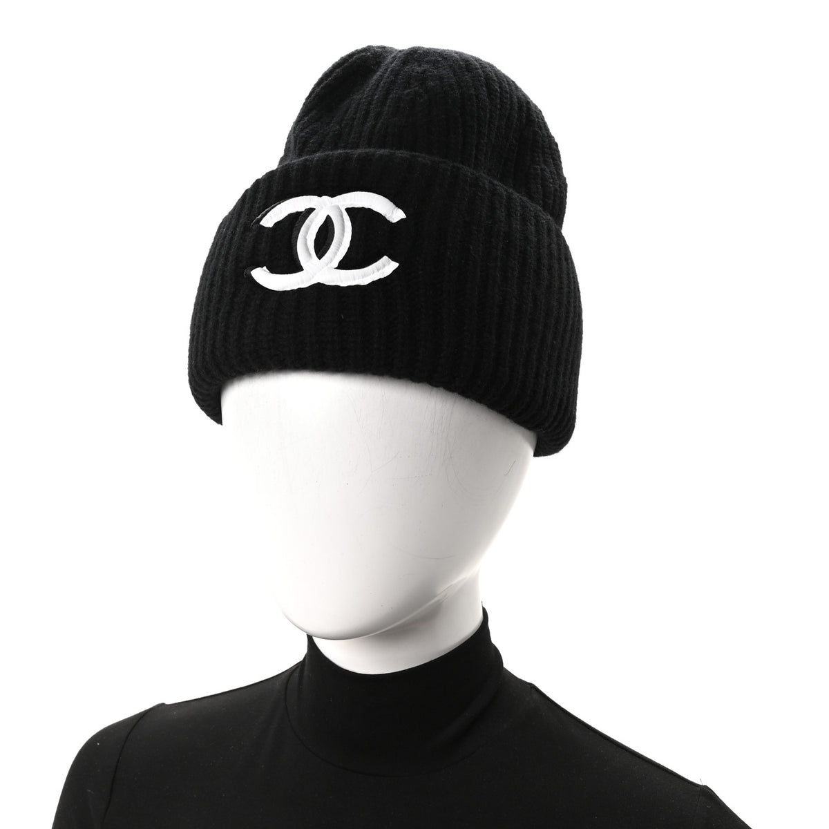 Wool Cashmere CC Beanie Hat Light Black White