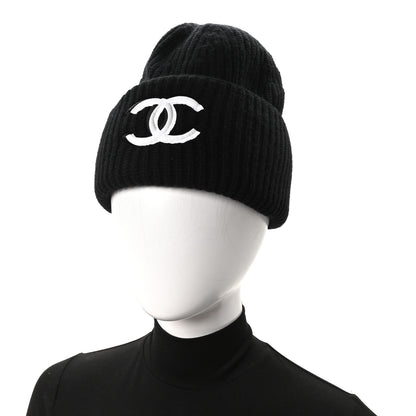 Chanel Wool Cashmere CC Beanie Hat Light Black White 2 of 6
