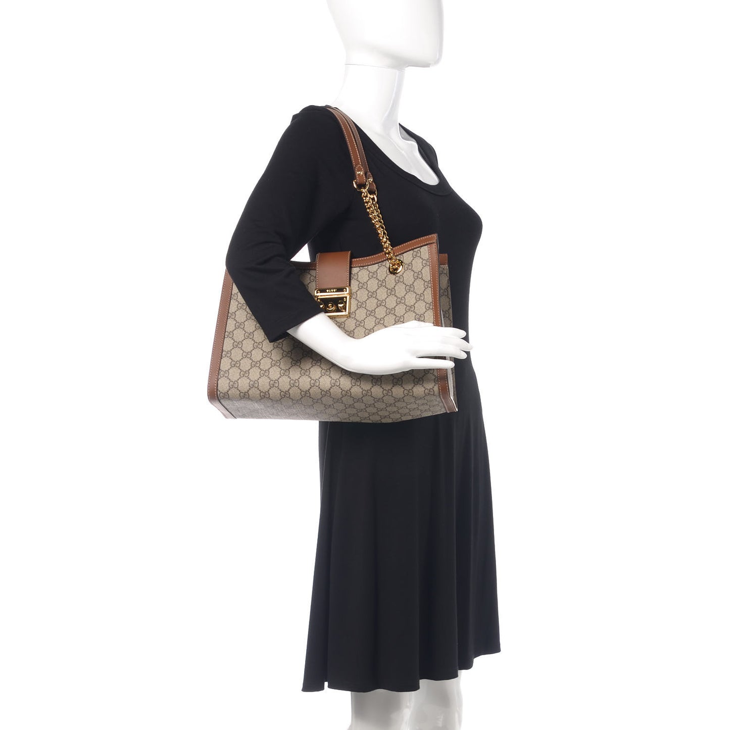 GG Supreme Monogram Medium Padlock Tote Beige Cuir