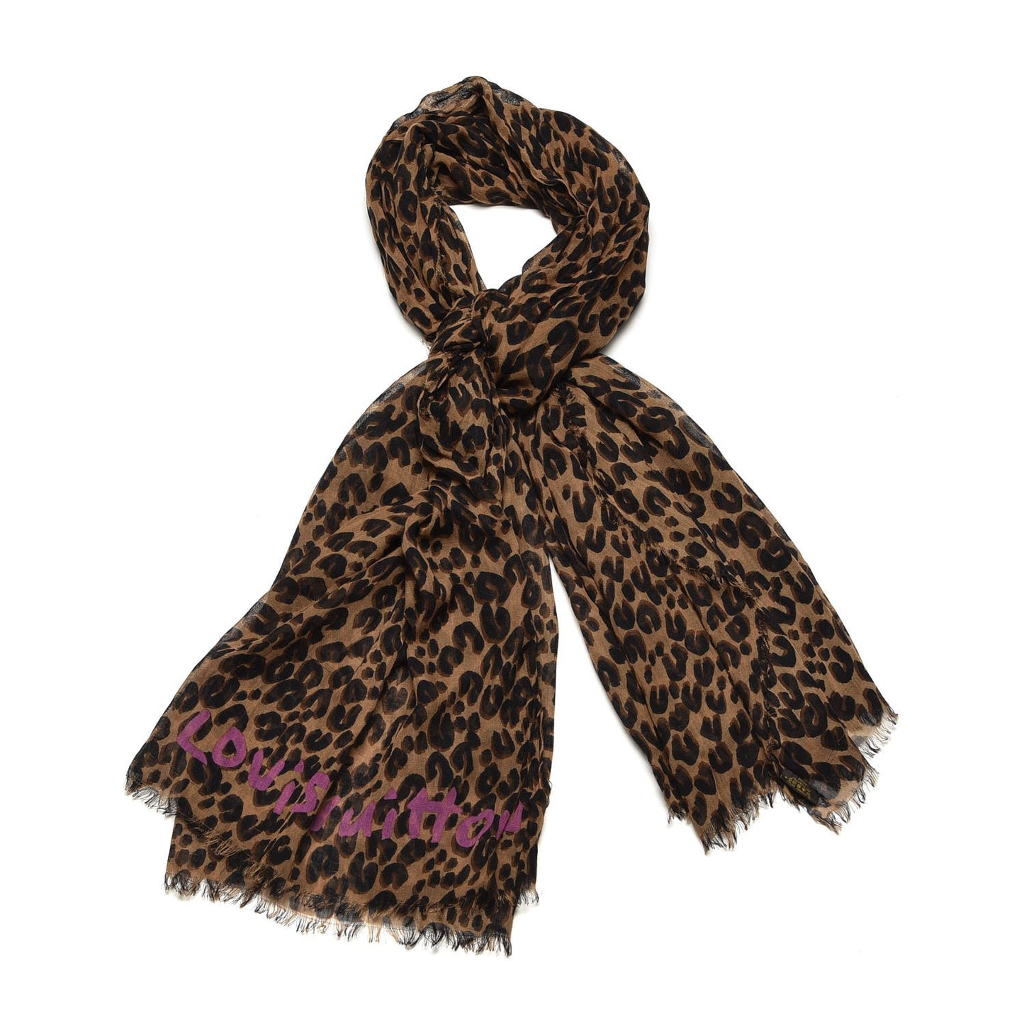 Cashmere Silk Leopard Etole Stole Marron