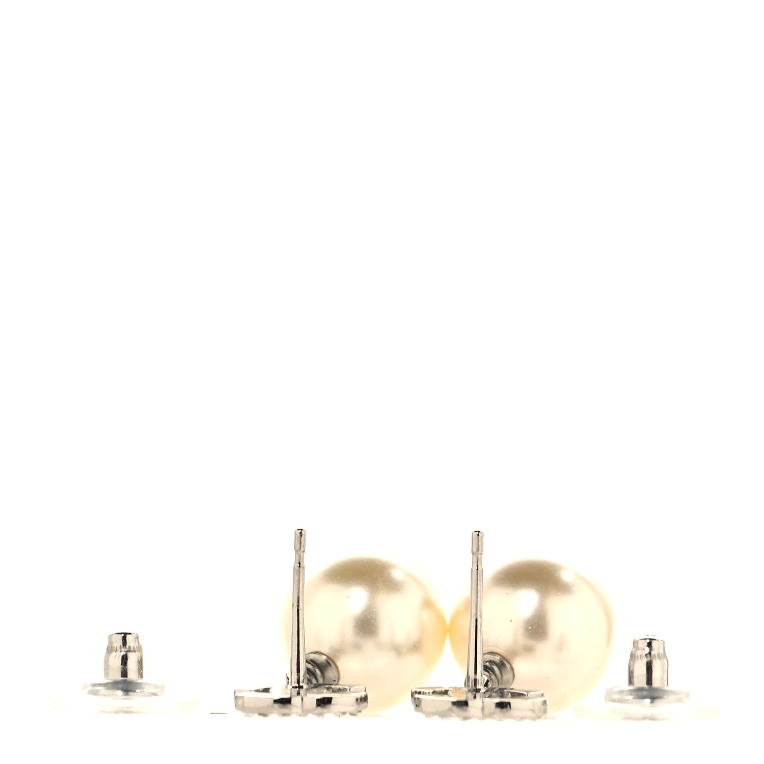 Chanel Crystal Pearl CC Drop Earrings Silver Pearly White 3 of 5