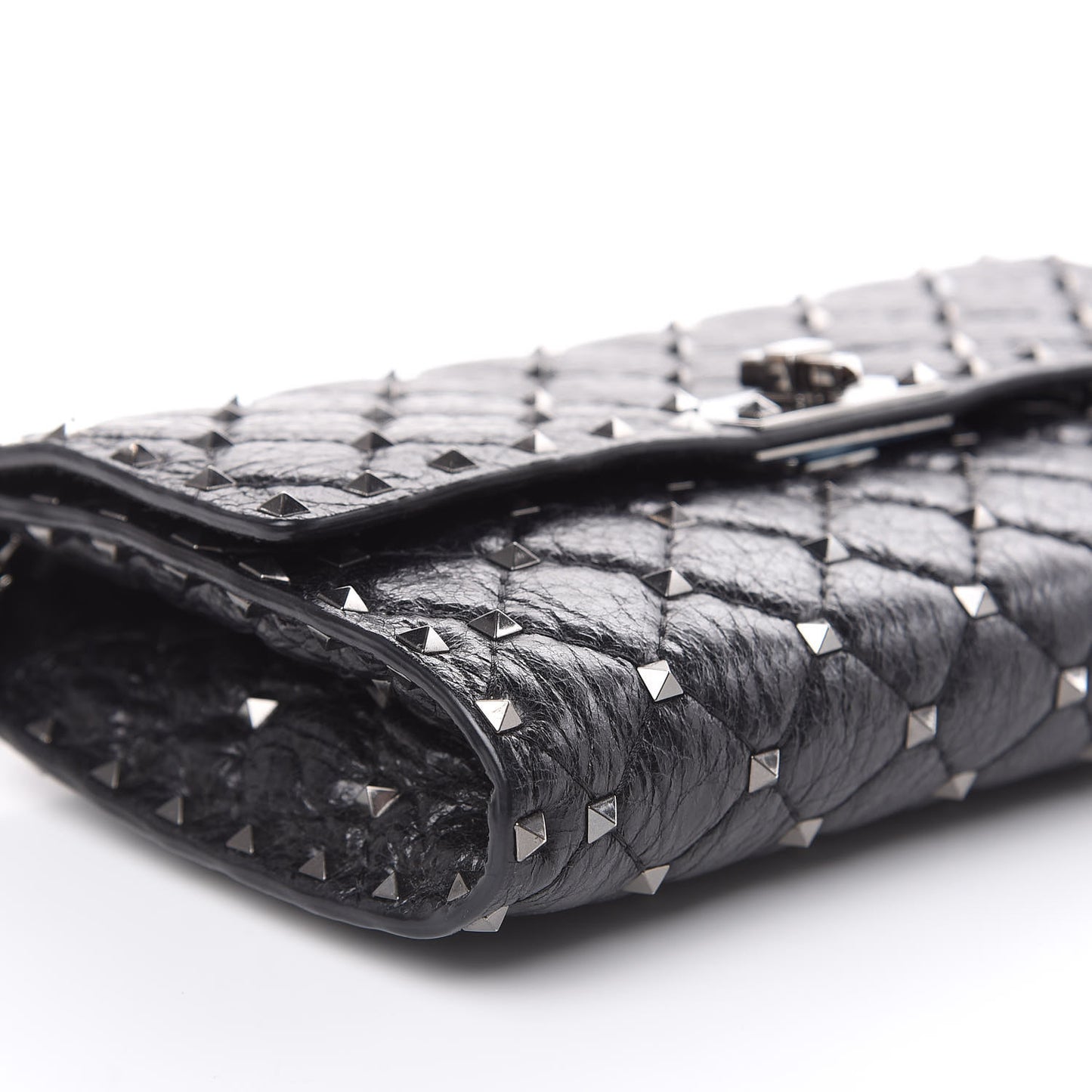 Craquele Nappa Rockstud Spike Wallet on Chain Black