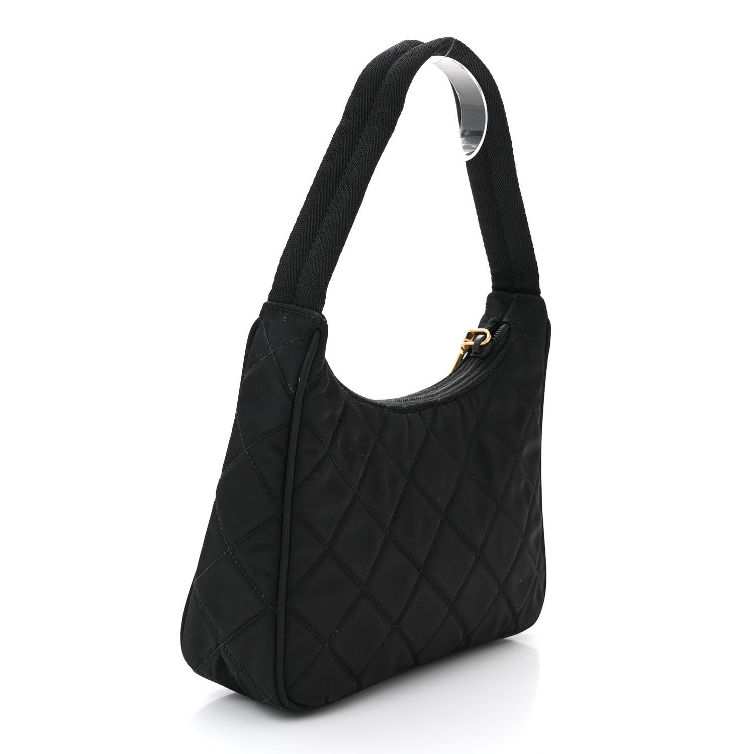 Prada Tessuto Nylon Stitched Shoulder Bag Black 2 of 11