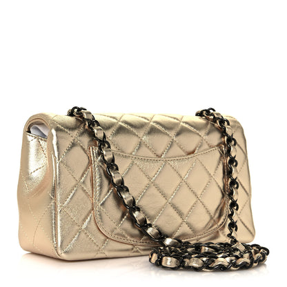 Chanel Metallic Lambskin Quilted Mini Rectangular Flap Gold Black 3 of 13