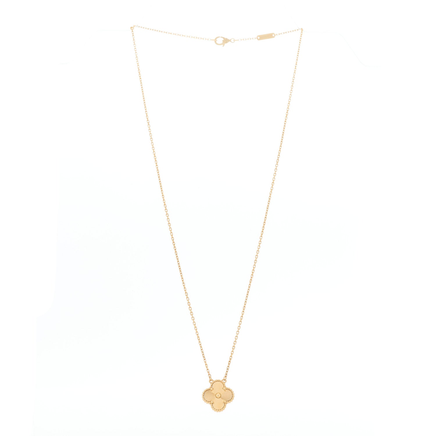 Van Cleef & Arpels 18K Yellow Gold Guilloche Vintage Alhambra Pendant Necklace 3 of 6