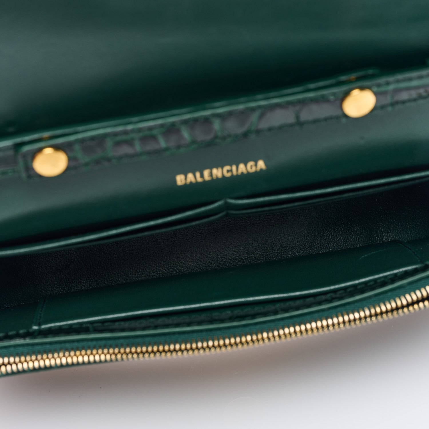 Balenciaga Shiny Calfskin Crocodile Embossed Hourglass Chain Bag Forest Green 5 of 8