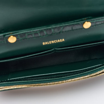 Balenciaga Shiny Calfskin Crocodile Embossed Hourglass Chain Bag Forest Green 5 of 8