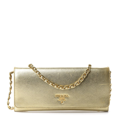 Prada Metallic Saffiano Metal Chain Wallet Platino 1 of 11