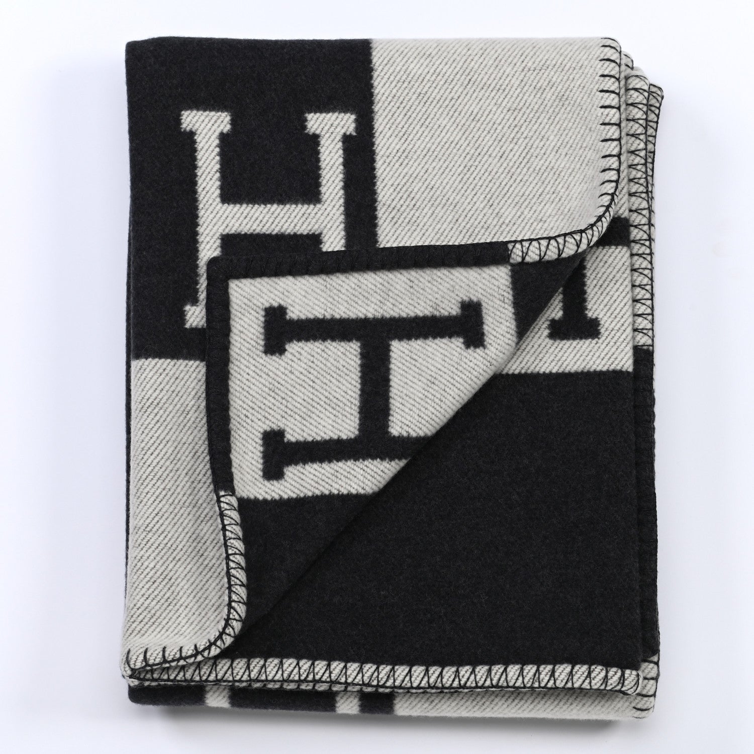 Hermes Wool Cashmere Avalon Blanket Ecru Gris Fonce 4 of 6