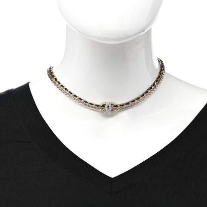 Chanel Metal Lambskin Crystal Chain CC Necklace Black Gold 2 of 6