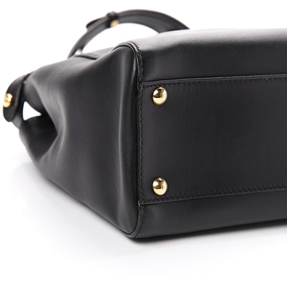 Fendi Vitello Morgan Fabric Jacquard Pequin Medium Peekaboo Iconic Satchel Black Tobacco 10 of 12