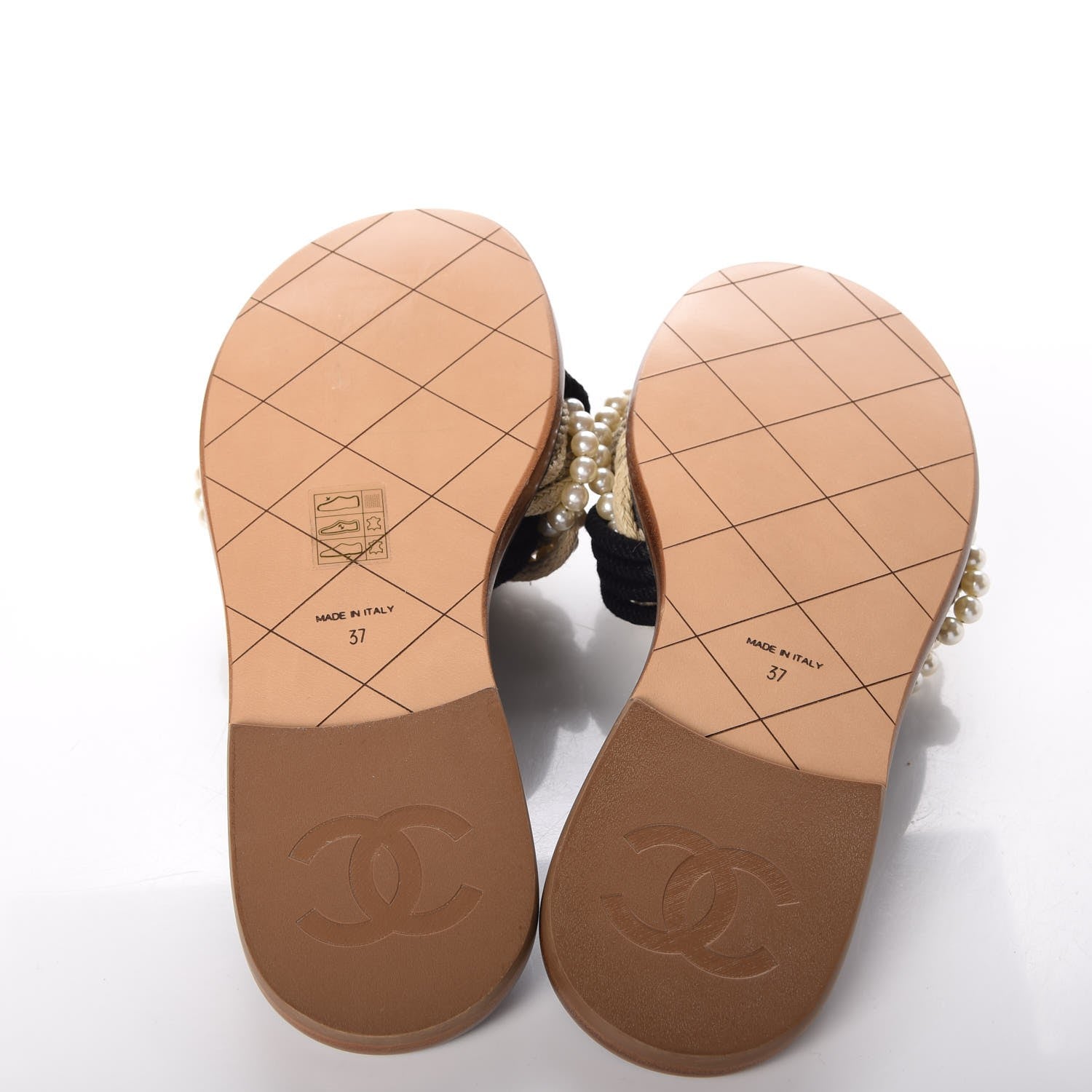 Chanel Lambskin Pearl Cord CC Mules 37 Black Beige 7 of 8