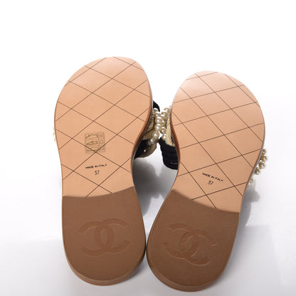 Chanel Lambskin Pearl Cord CC Mules 37 Black Beige 7 of 8