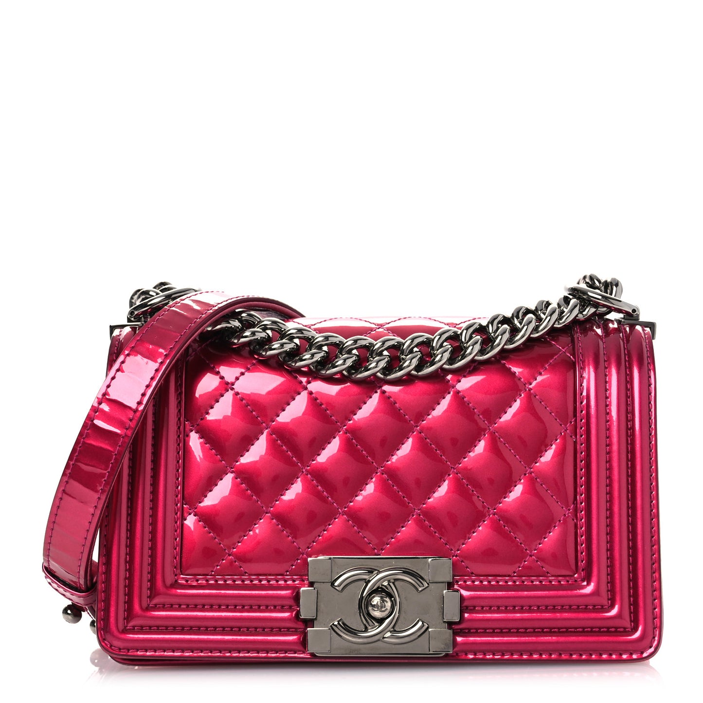 Metallic Patent Calfskin Quilted Small Boy Flap Pink