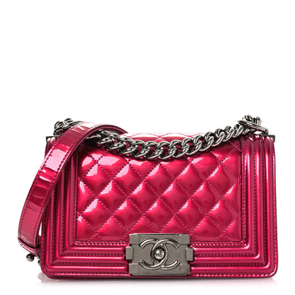 Chanel Metallic Patent Calfskin Quilted Small Boy Flap Pink 1 of 13