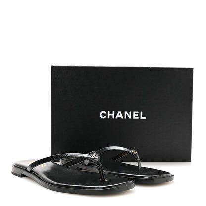 Chanel Goatskin Times Square Thong Sandals 39.5 Black 9 of 9