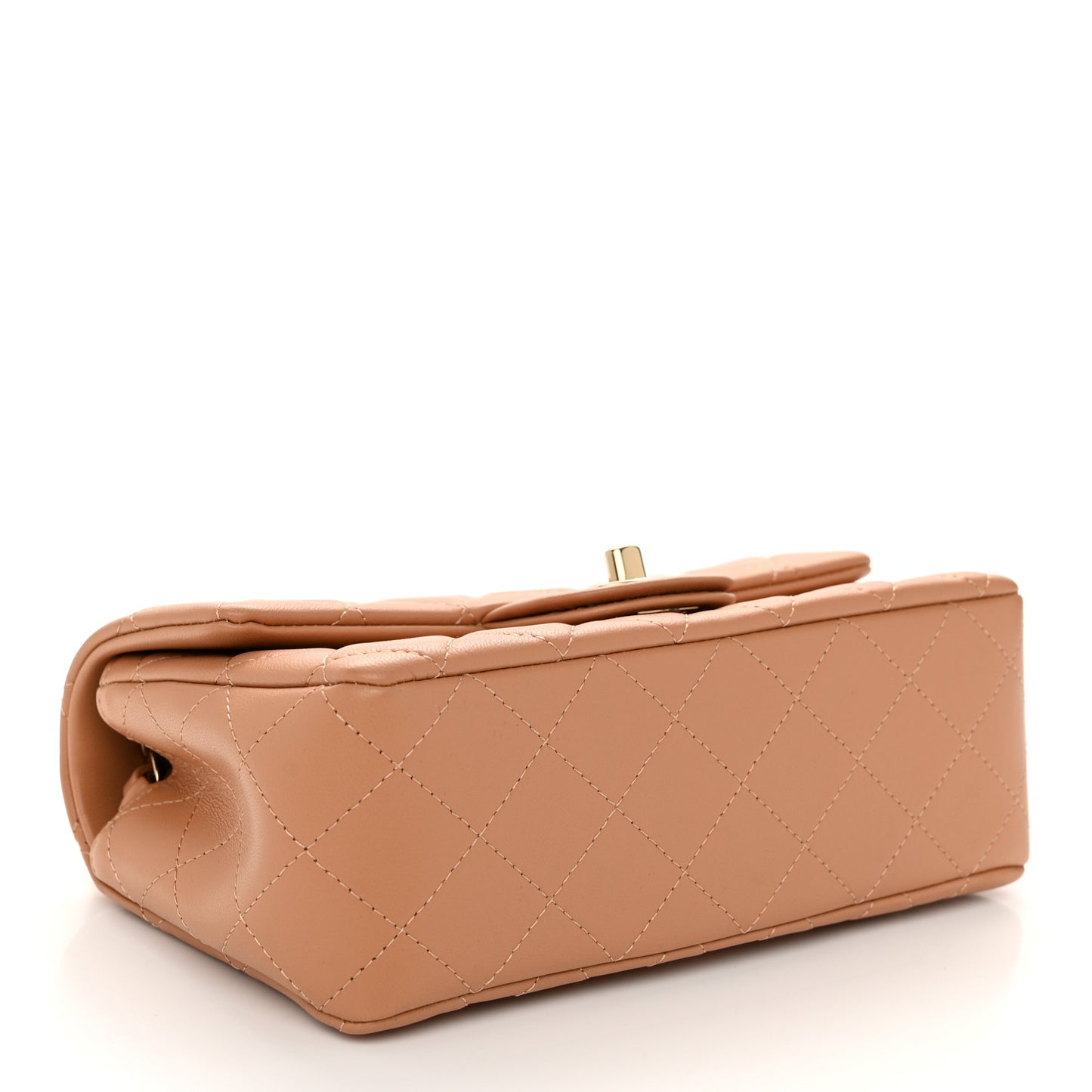 Lambskin Quilted Mini Rectangular Flap Dark Beige