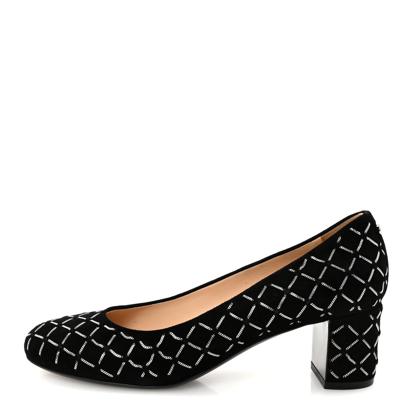 Kid Suede Chain Quilted Pumps 40 Black