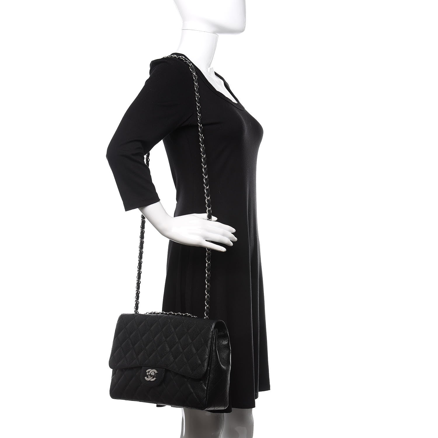 Chanel Caviar Quilted Jumbo Single Flap Black 2 of 12