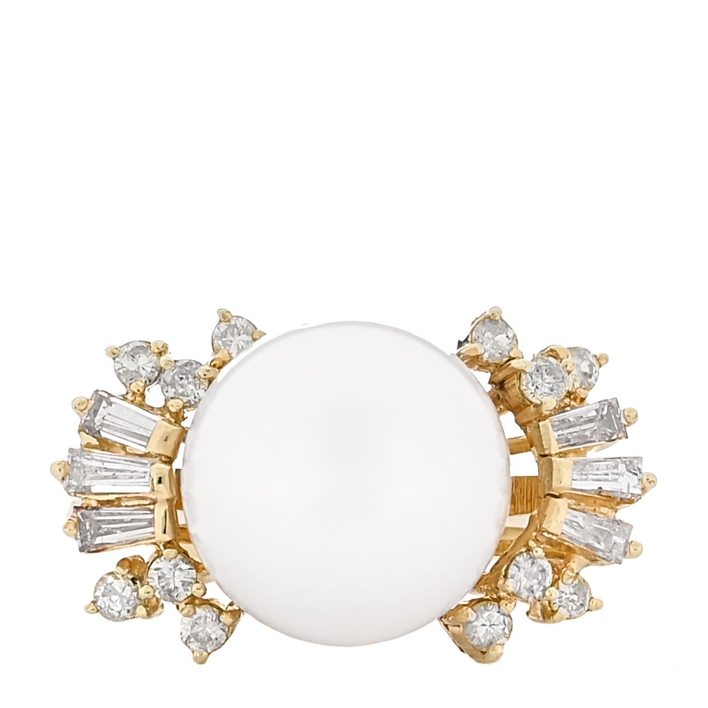 14K Yellow Gold Diamond Cultured Pearl Cocktail Ring 46 3.75
