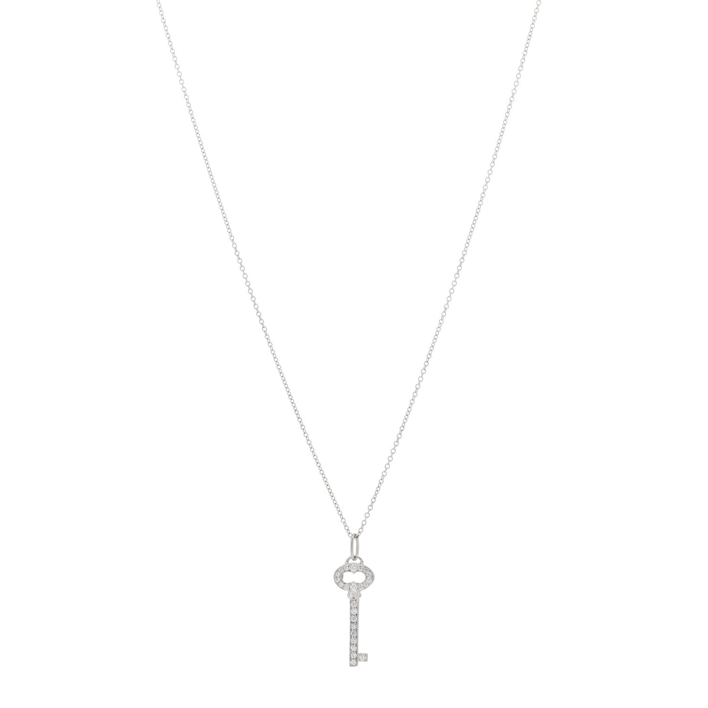 Platinum Diamond Mini Vintage Oval Key Pendant Necklace